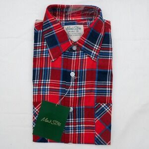 Vtg RARE Sears Flannel Shirt Men's Store Red Cotton Plaid 70s 80s NOS Deadstock